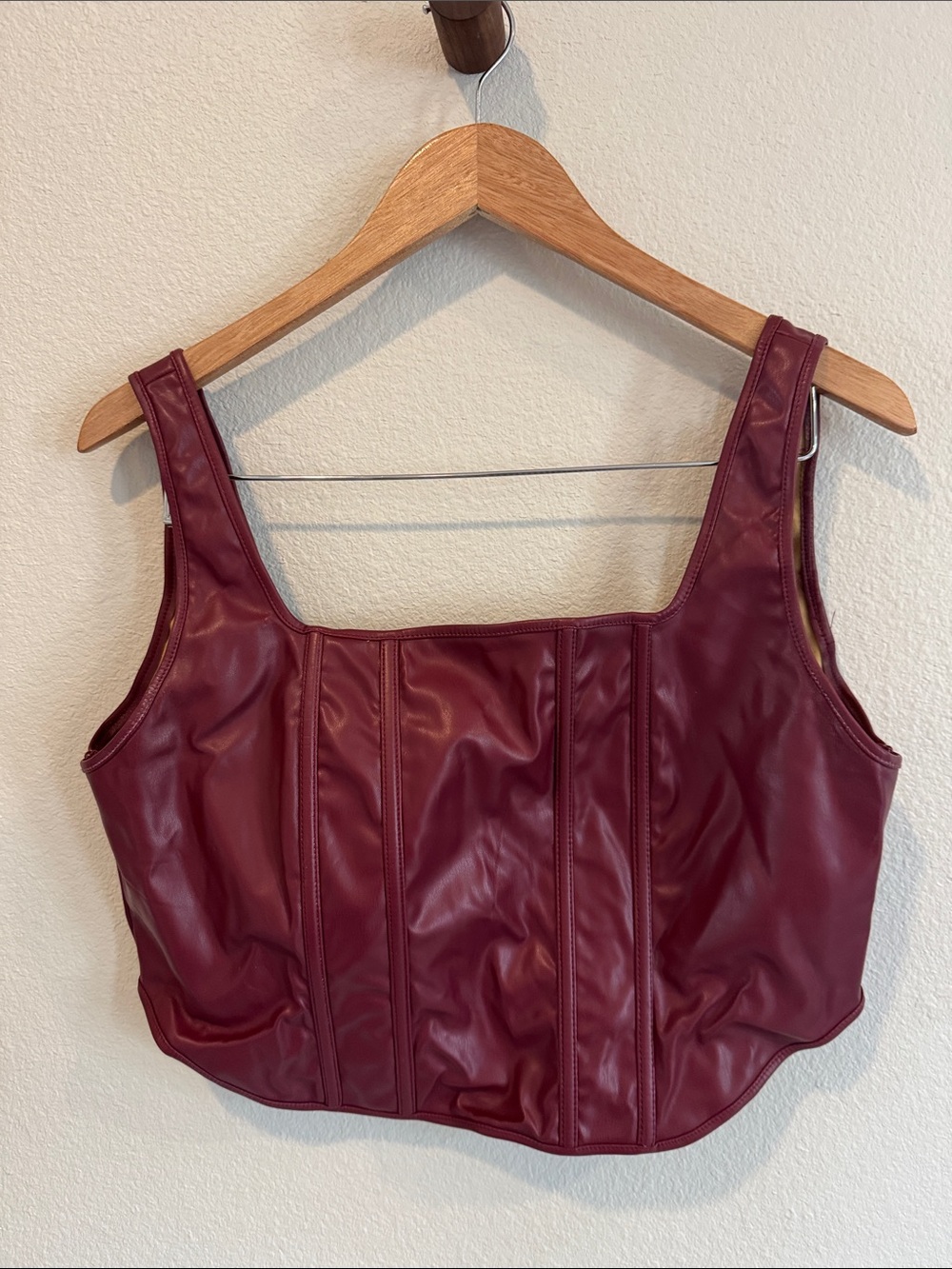HYFVE Burgundy Faux Leather Cropped Tank